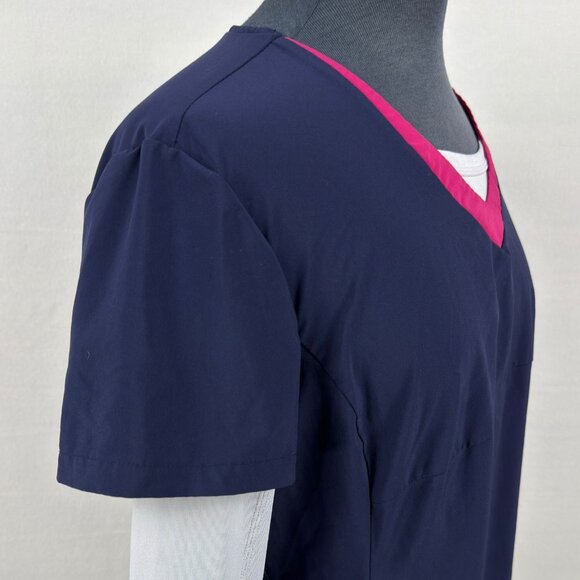 Scrub Kulture Womens Medium Purple Pink Trim V Neck Scrub Top Uniform Pockets - Picture 4 of 9